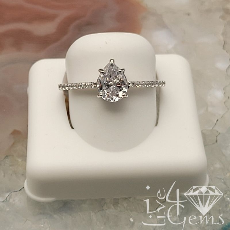 Silver CZ Pear with CZ on Band Ring Size 9