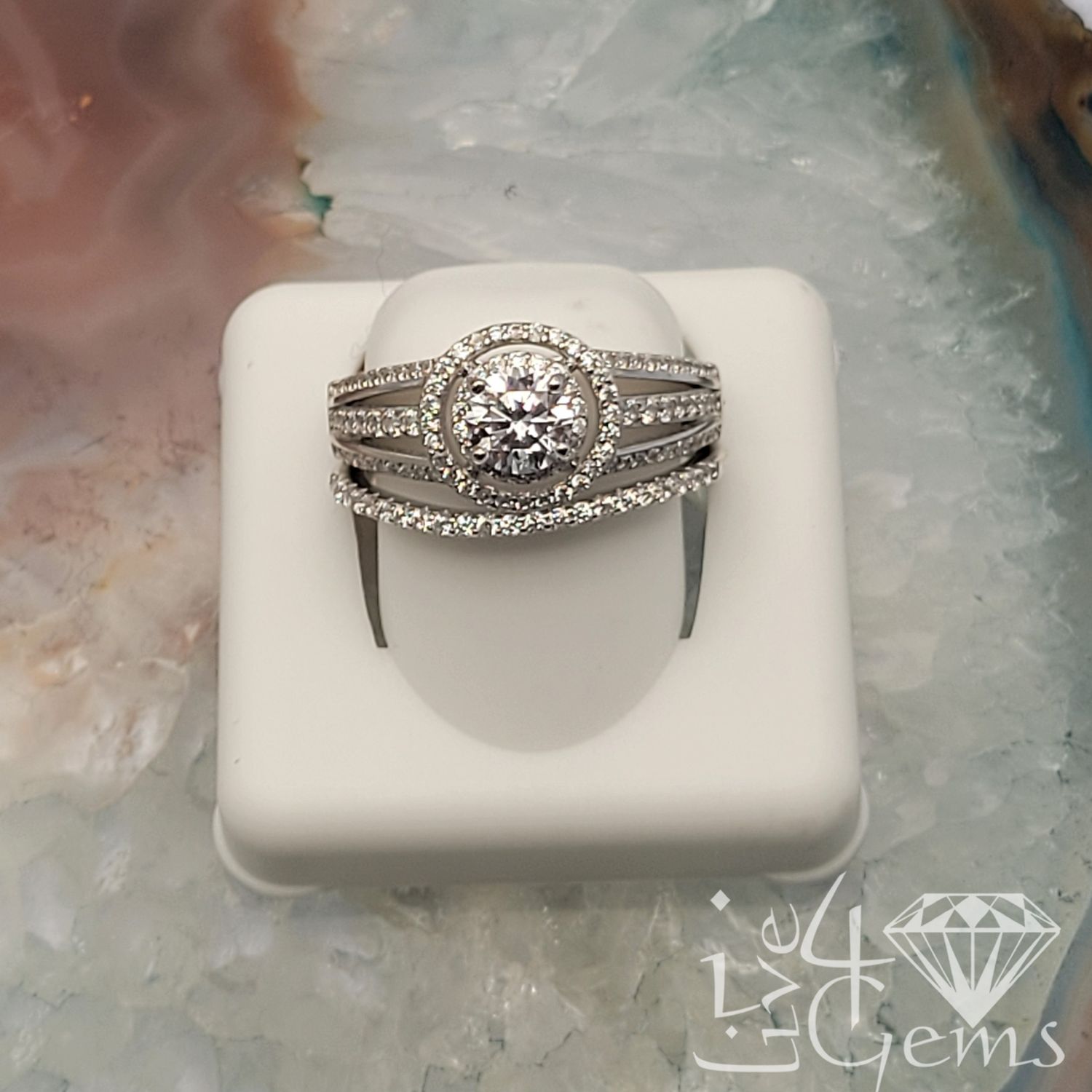 Silver Round Triple Row Cz Bridal Set S9