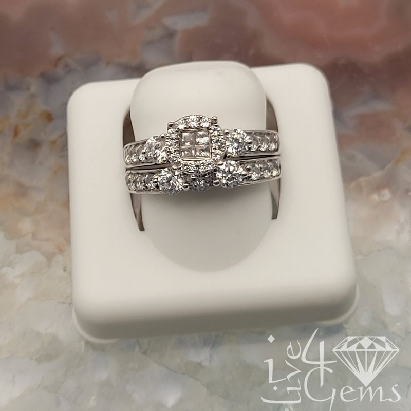 Silver Round w Square CZ Ring Set