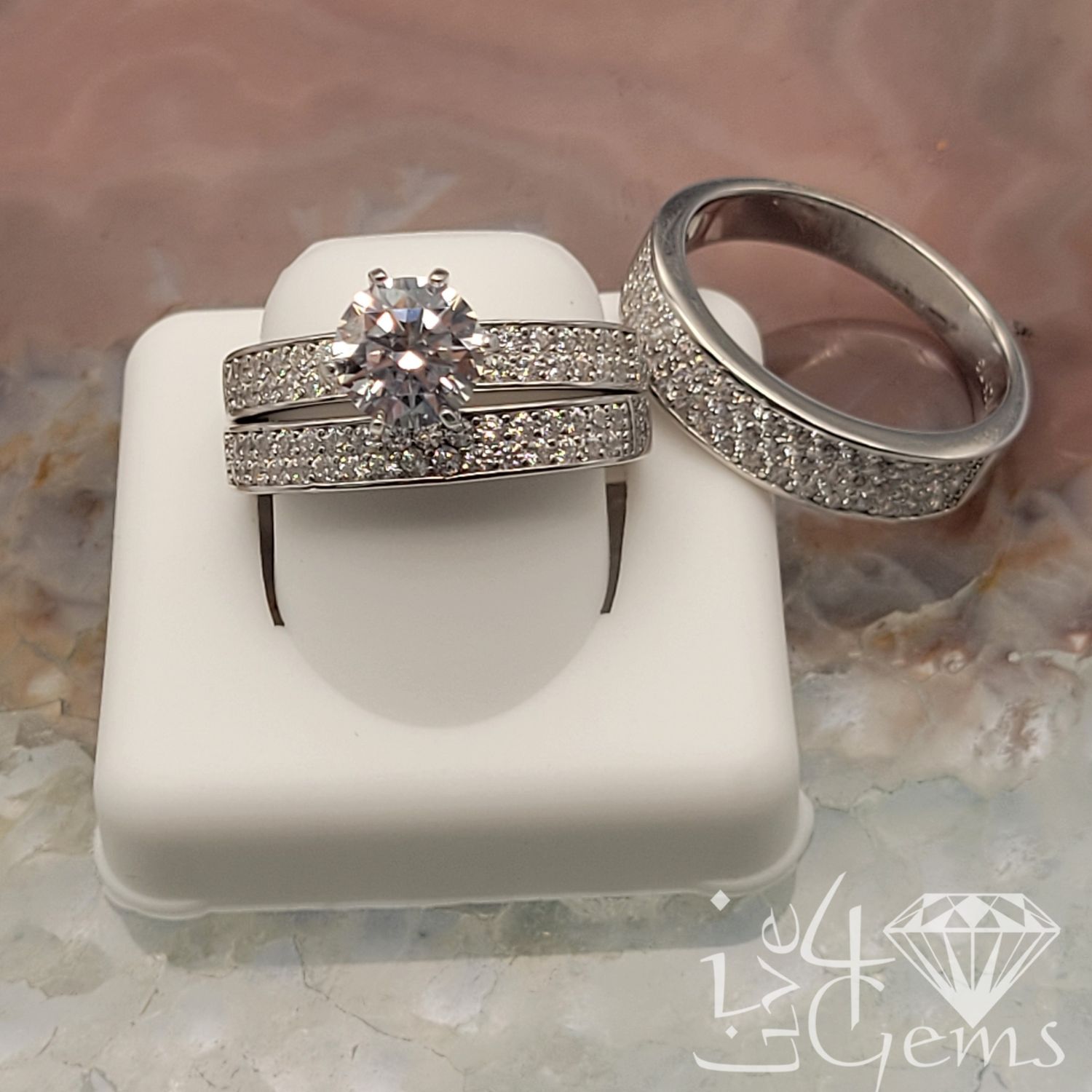 Silver Round Cut Cz Solitaire His and Her Set S9