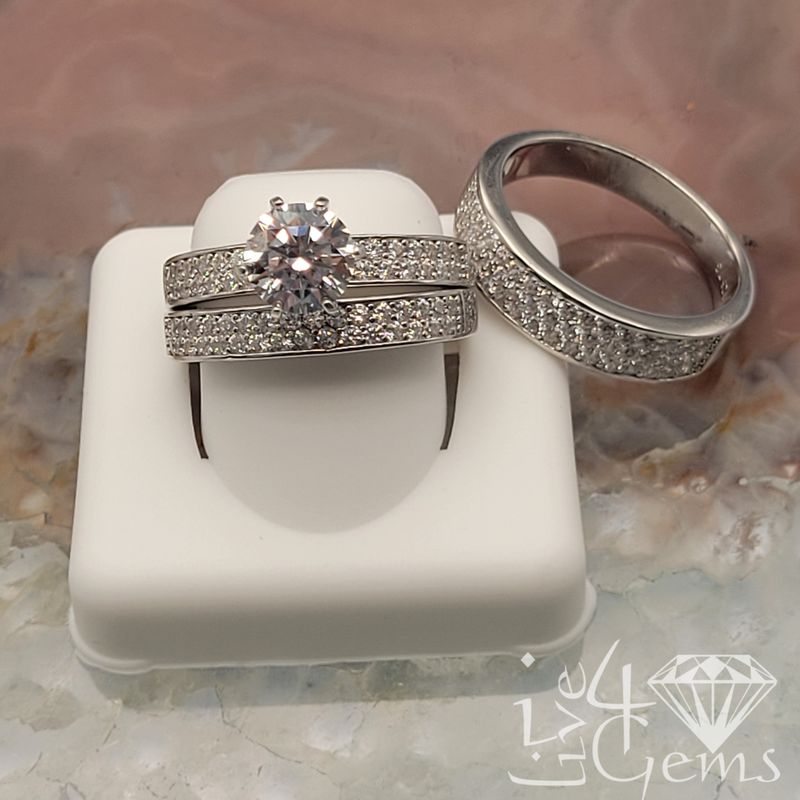 Silver Round Cut Cz Solitaire His and Her Set S9
