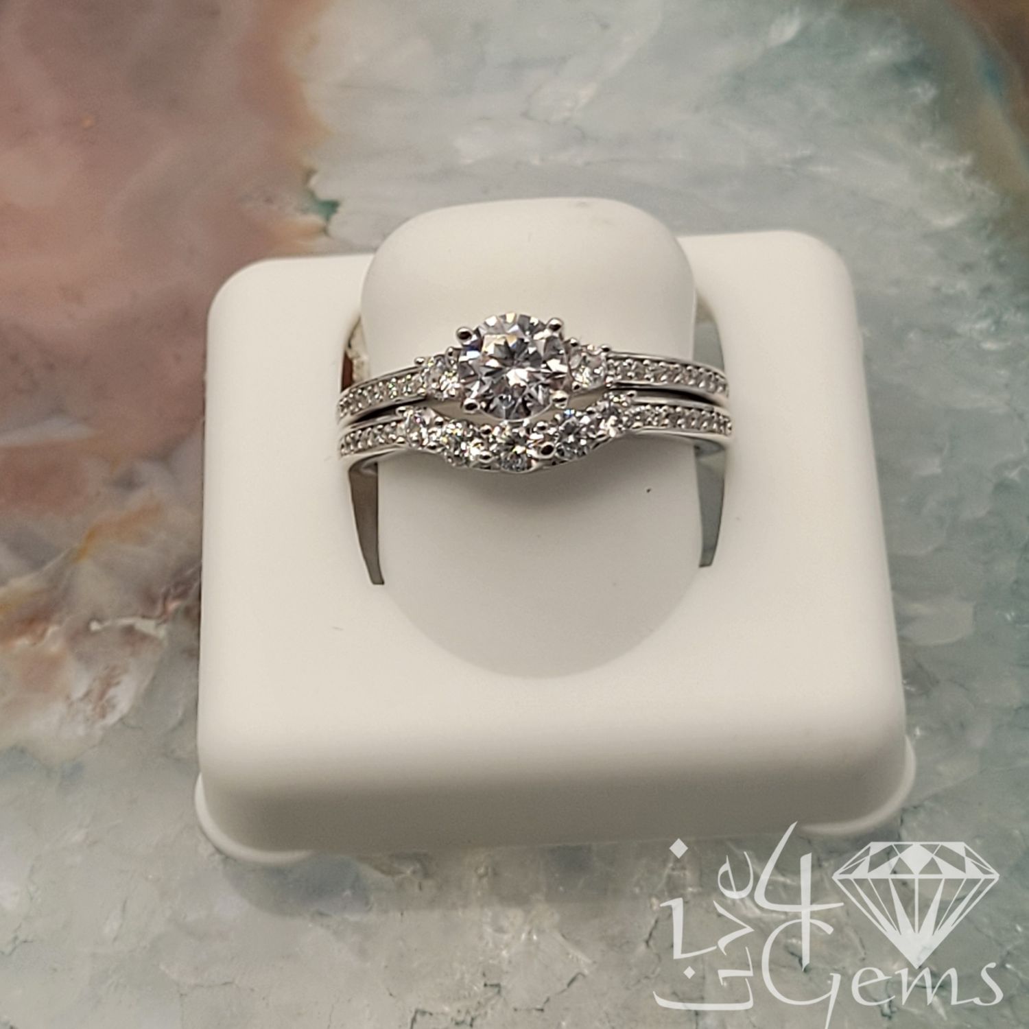 Silver Cz Three Stone Bridal Set