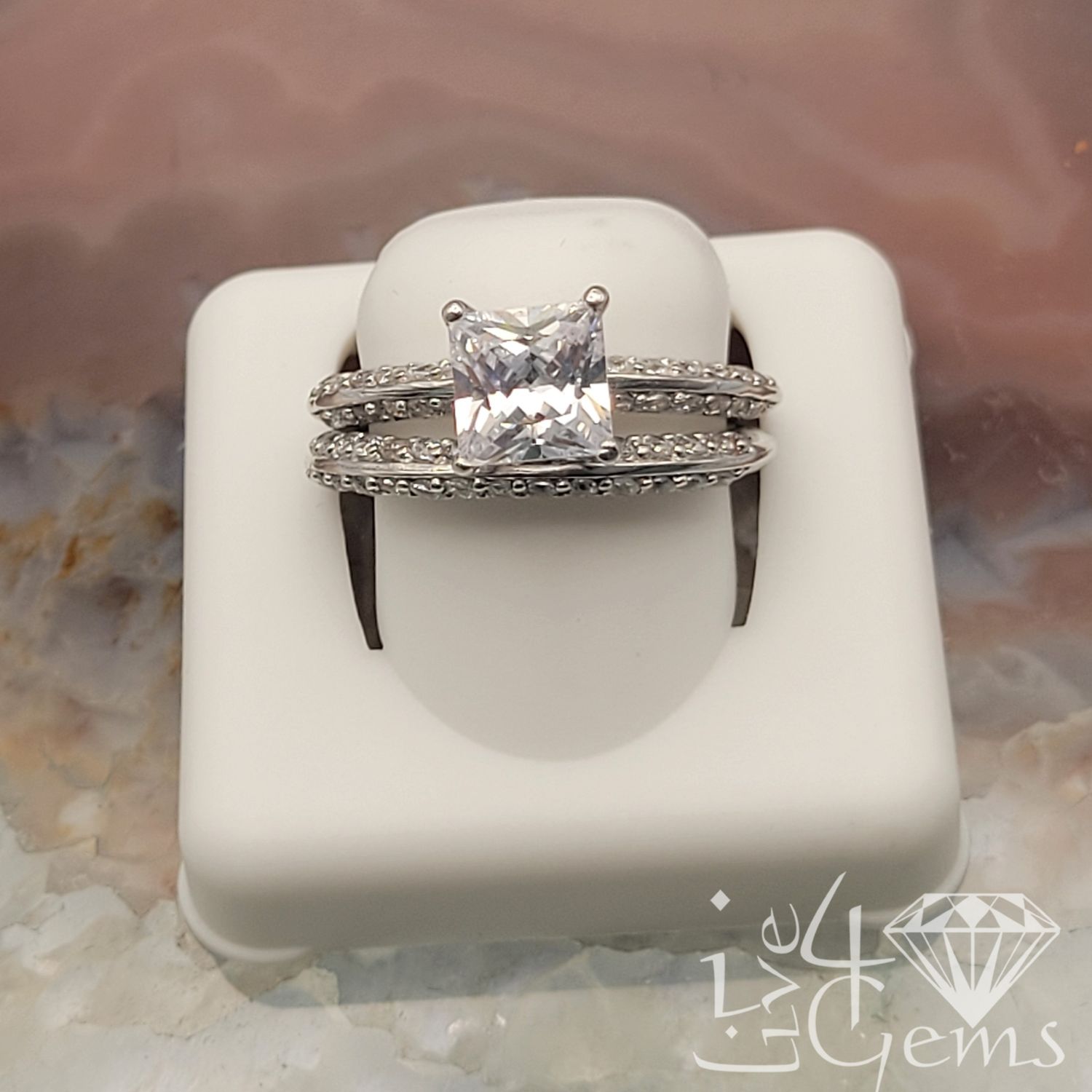 Silver Princess Cut CZ Band Set