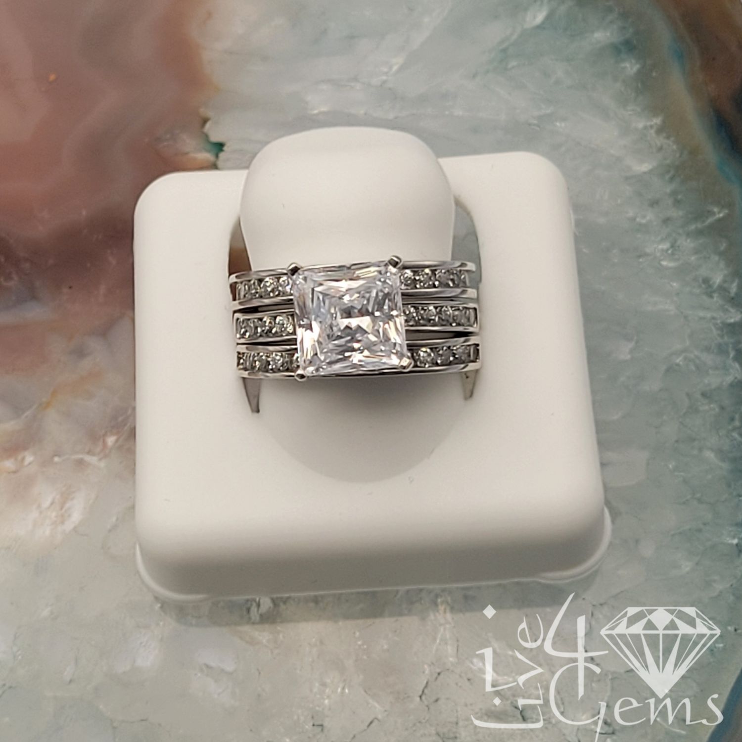 Silver Princess Cut Cz  Bridal Set S5