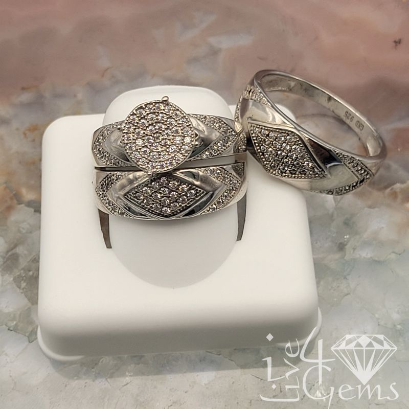 Silver CZ Round Ring His and Hers Set