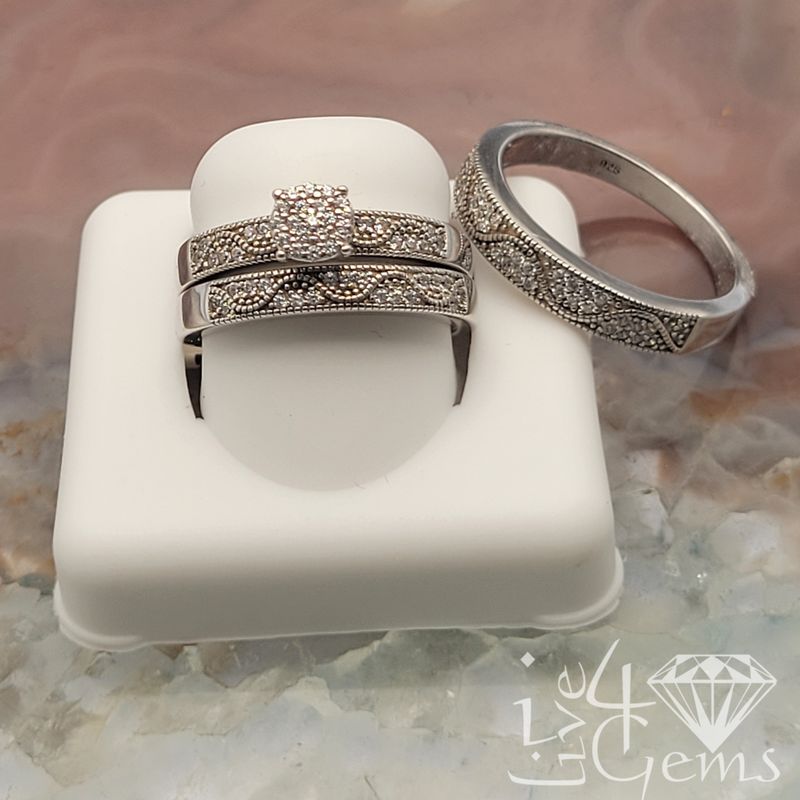 Silver Round Cluster CZ His and Hers Set