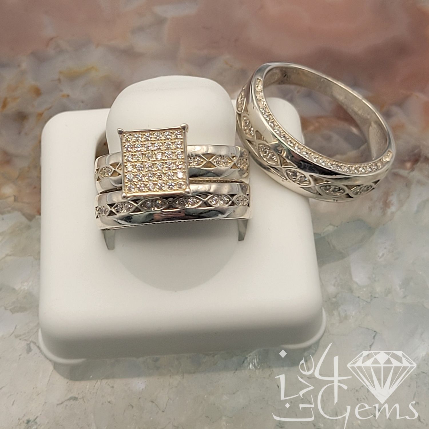 Silver Princess Cut His and Her Set