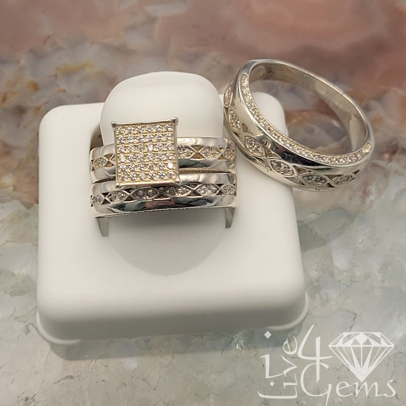 Silver Princess Cut His and Her Set