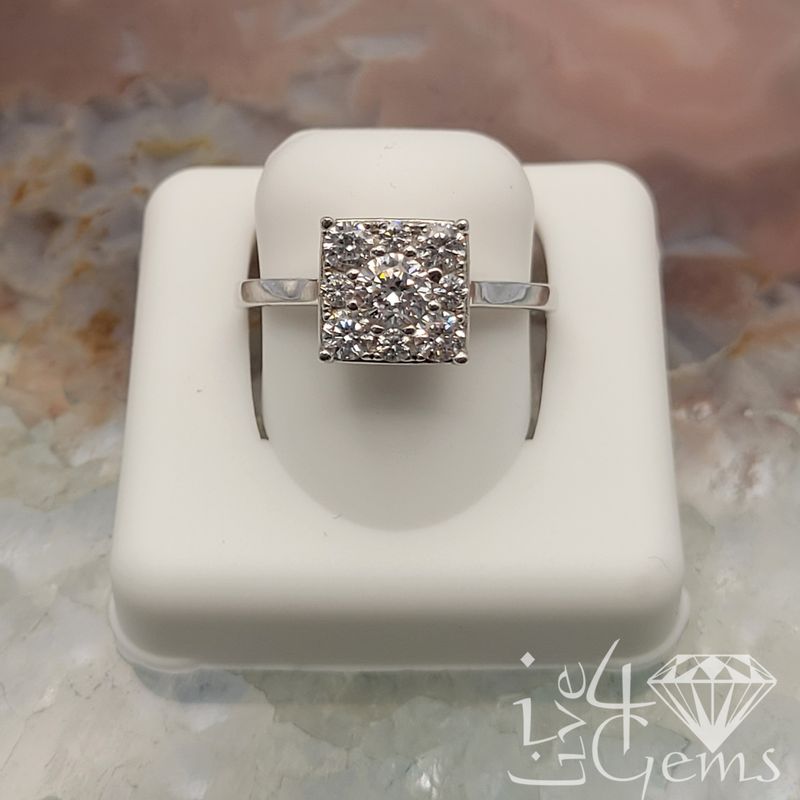 Silver Princess Cut CZ Cluster Ring