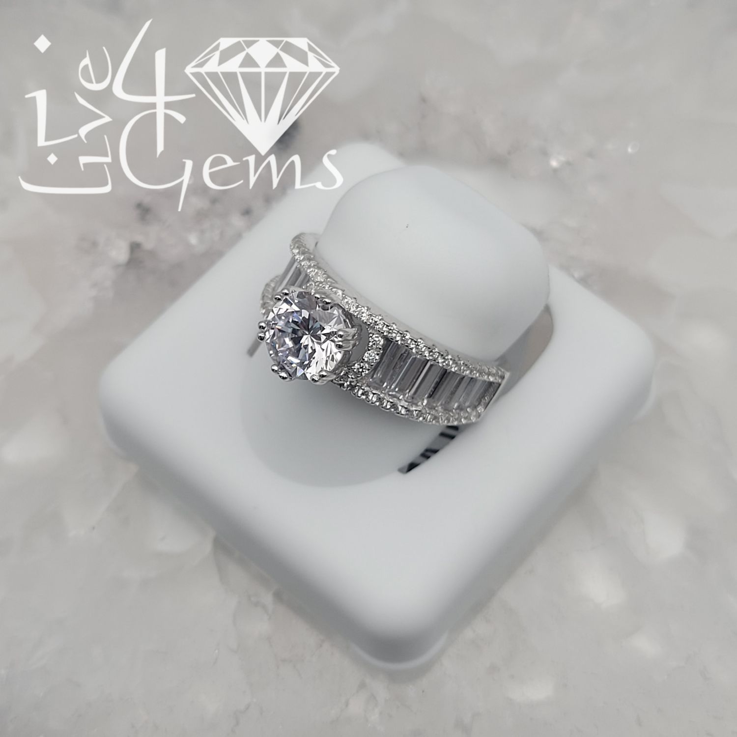 Silver Round Solitaire and Baguette CZ Ring