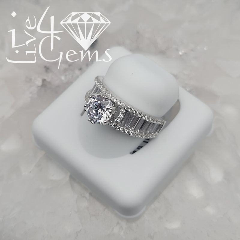 Silver Round Cz and Baguette Ring