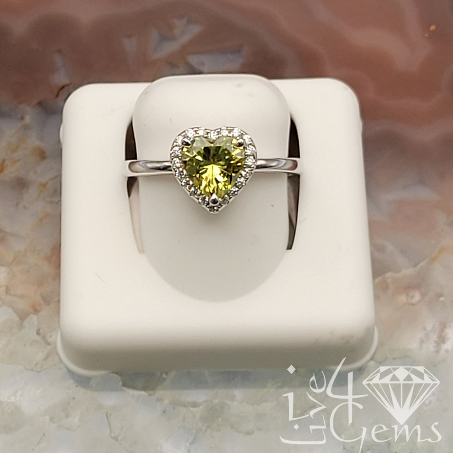 Silver CZ Yellow Heart Halo Ring Size 8
