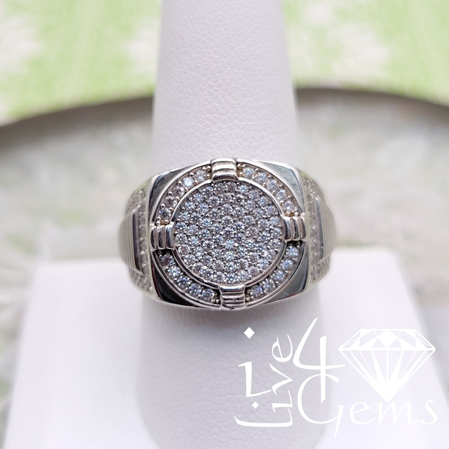 Silver Iced Out Round CZ Ring