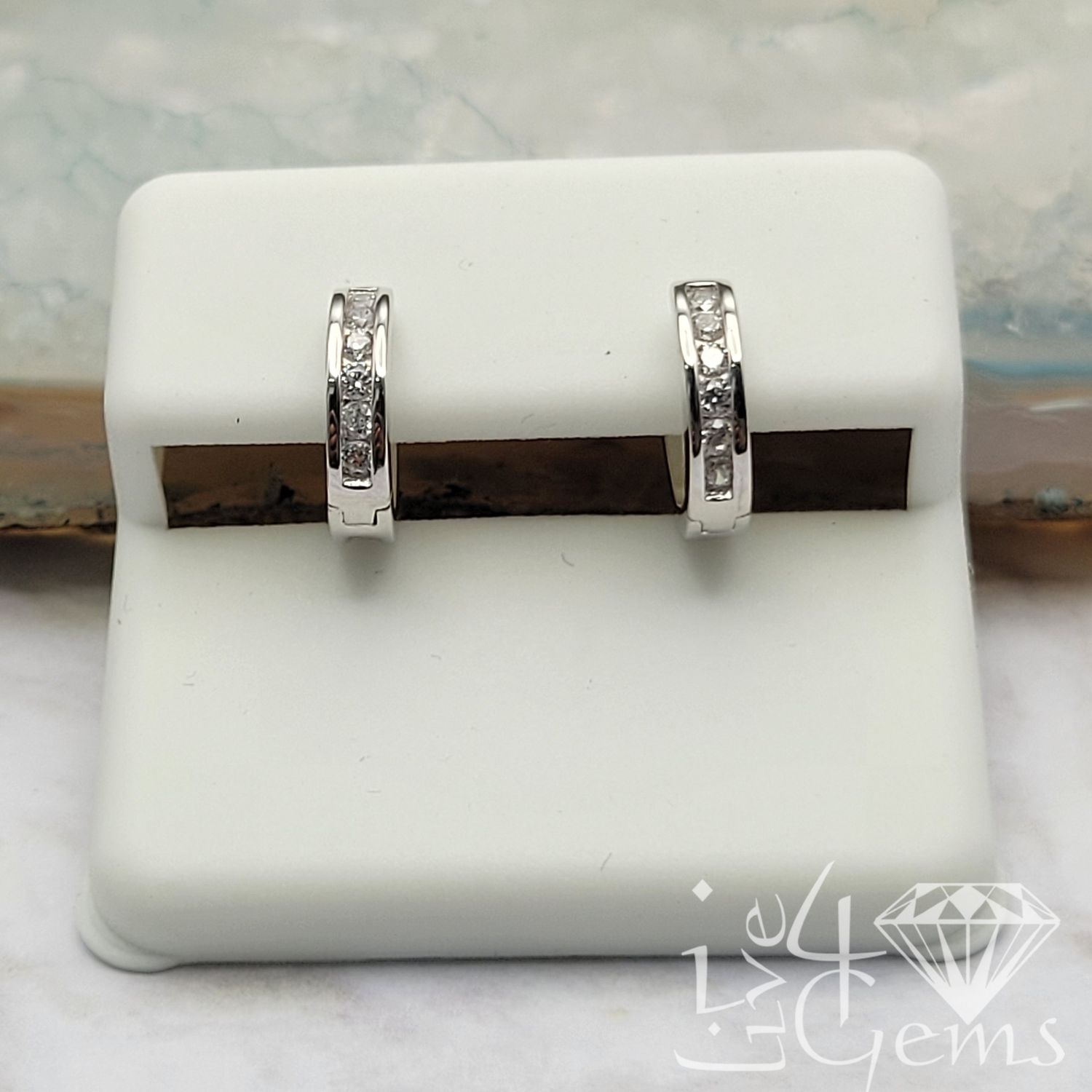 Silver CZ 3mm Round Channel Set Huggie 8mm width
