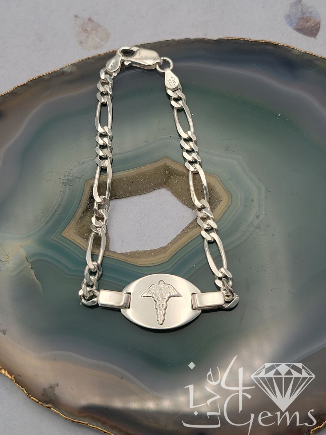 Silver Italian Medical ID Bracelet Figaro Link 7&quot;