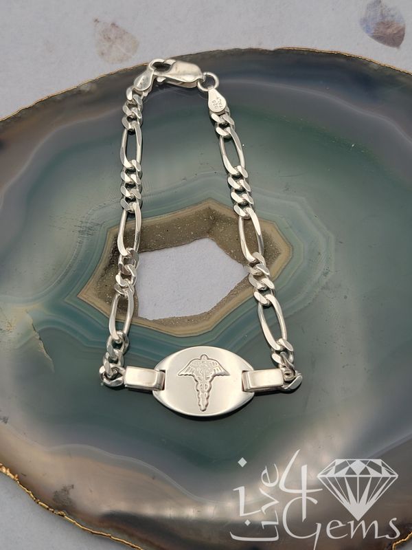 Silver Italian Medical ID Bracelet Figaro Link 7&quot;