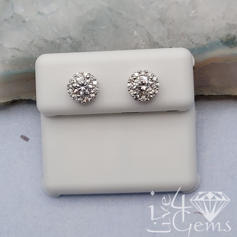 Silver CZ Round  Halo Screwback Stud