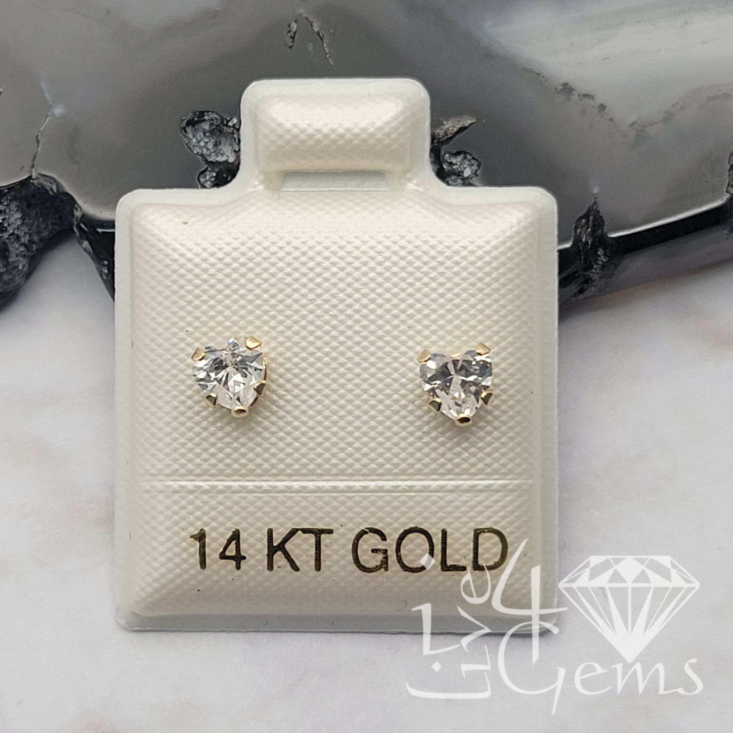14kty Clear Cz Heart Stud Earring