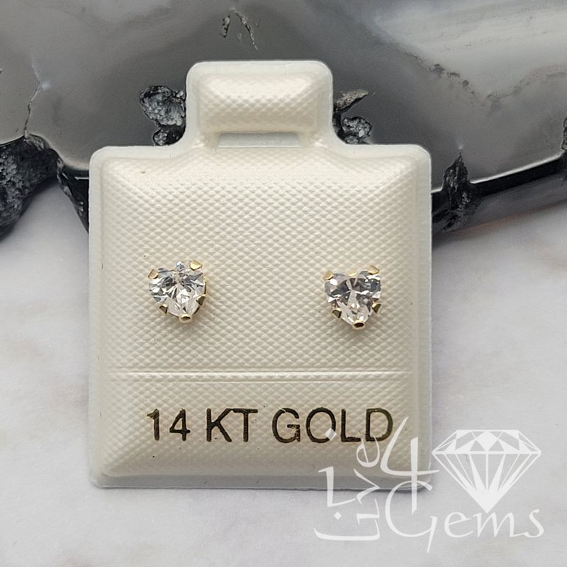 14kty Clear Cz Heart Screwback Earring