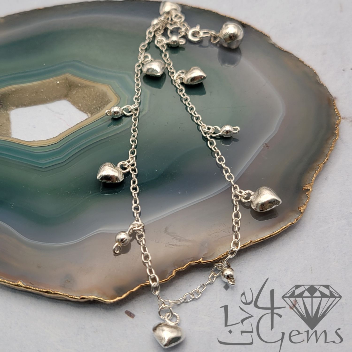 Silver Heart Anklet 10&quot; Bell at end Made in Thailand