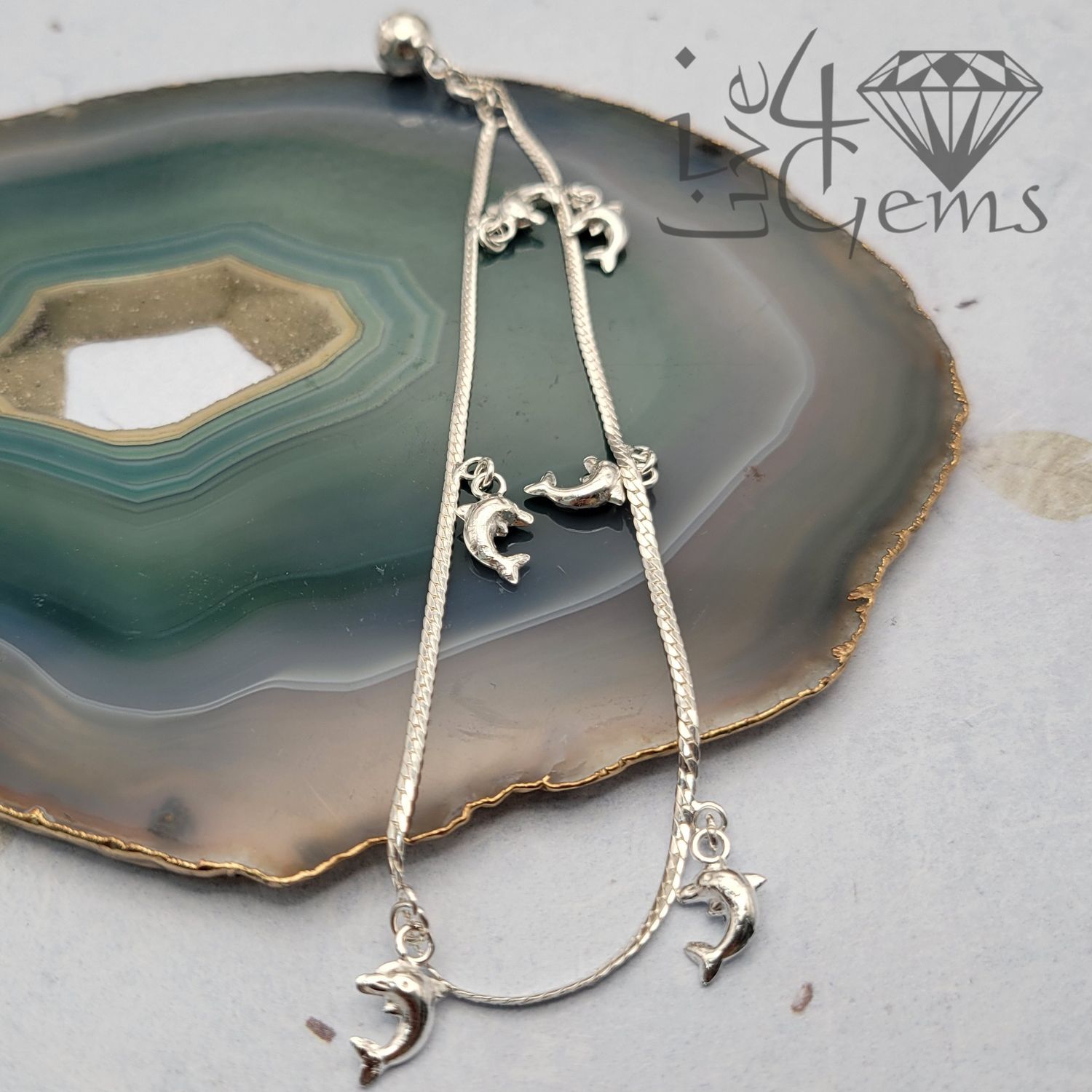 Silver Dolphin Anklet 10&quot; Bell at end Made in Thailand