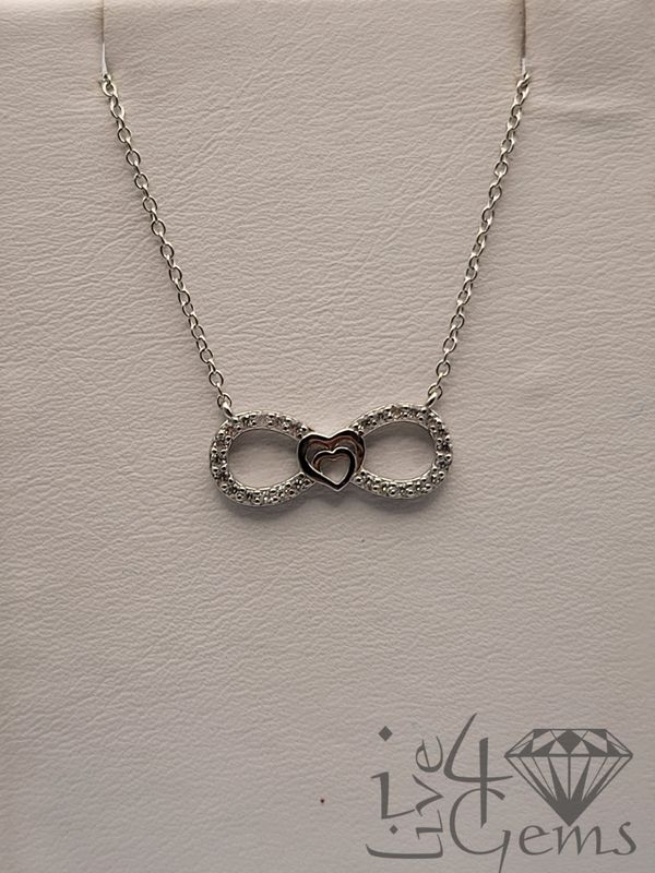 Silver CZ Infinity with Interlocking Hearts Pendant and Chain