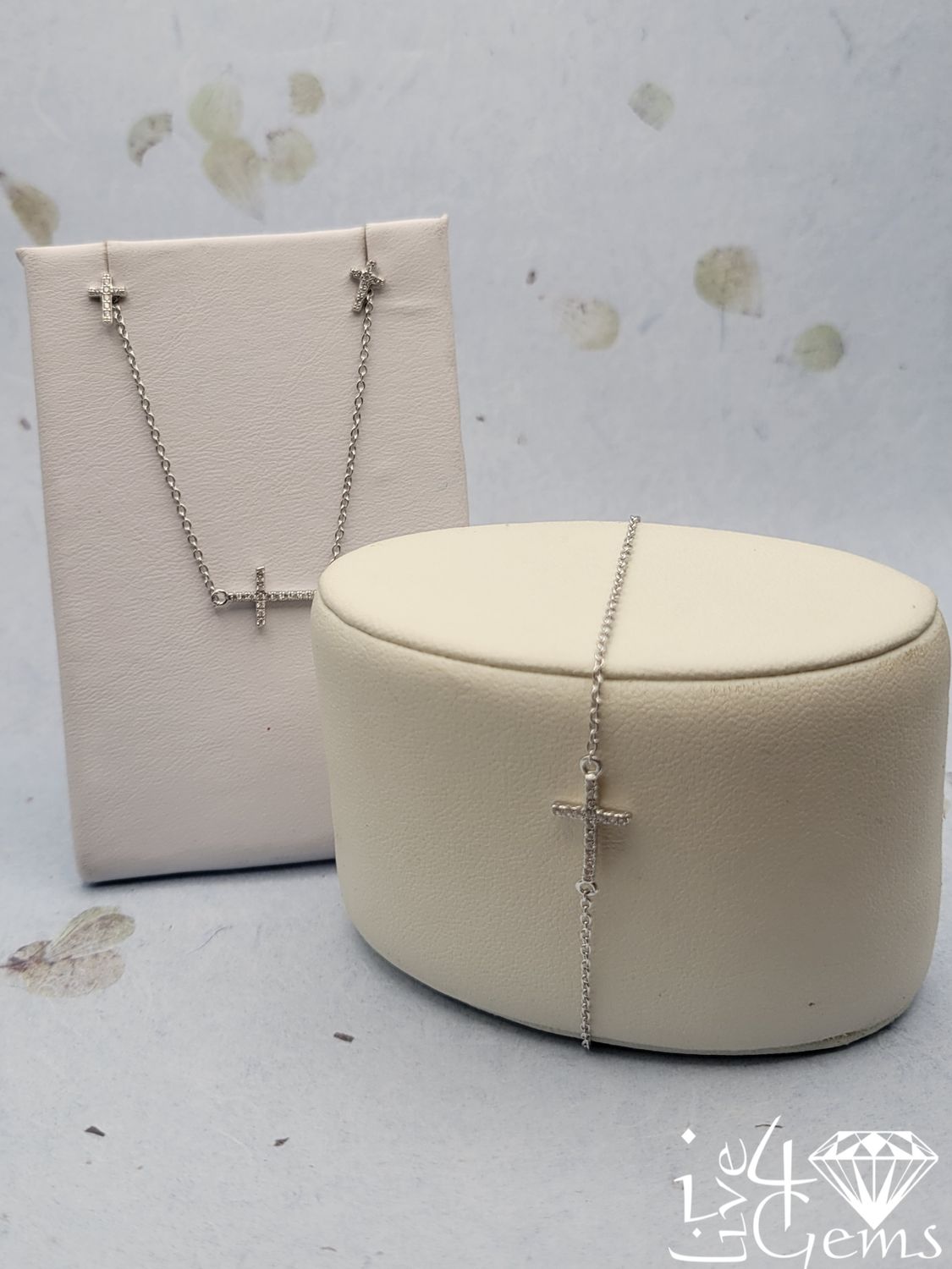 Silver CZ Cross Stud, Bracelet and  Necklace Set