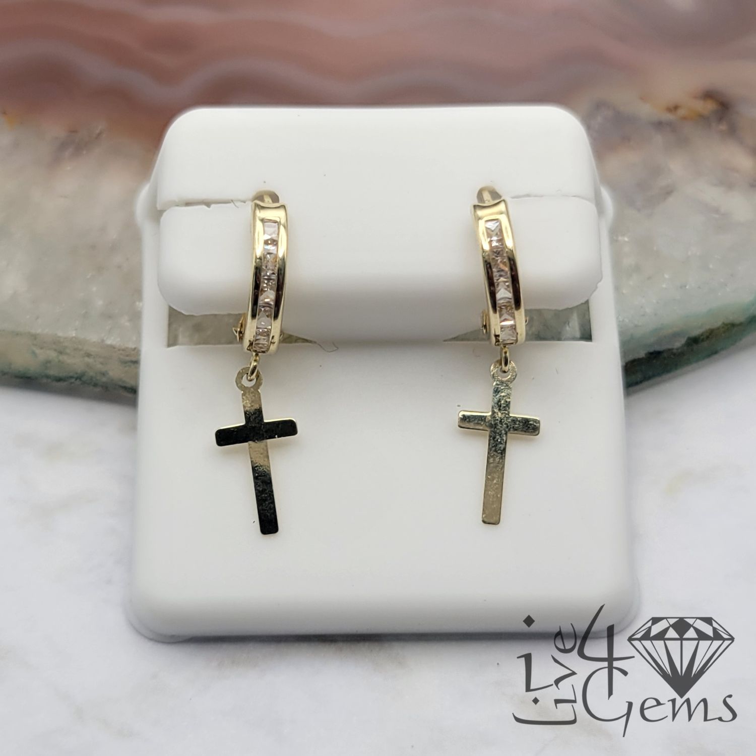 10kty Cz Huggie with Cross Charm