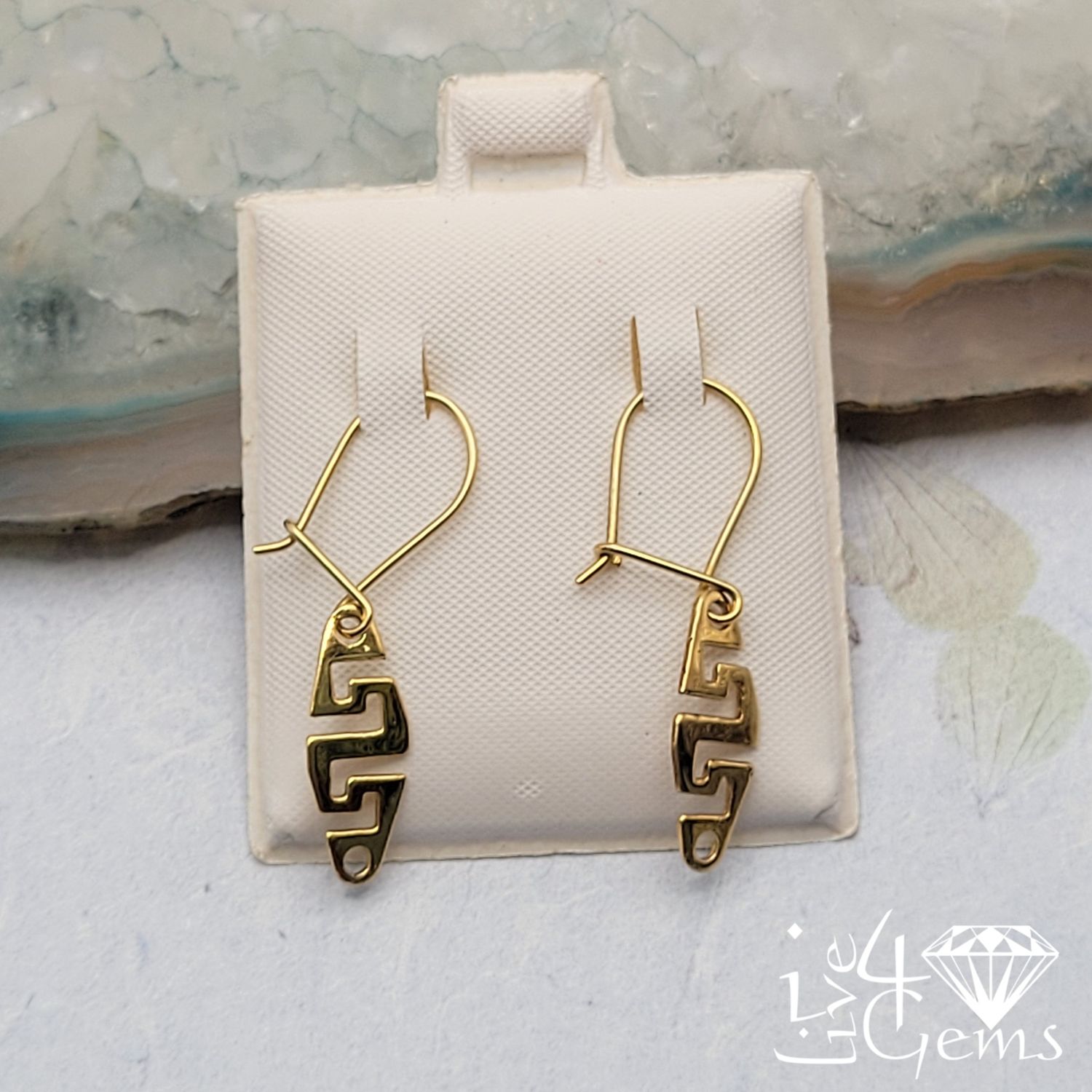 10kt Gold Greek Key Pattern Hanging Earring