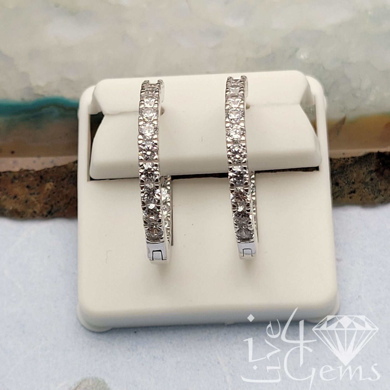 Silver Inner Cz Hoop 1&quot; Earrings