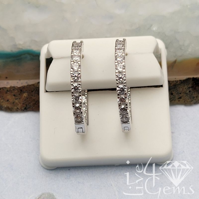 Silver Inner Cz Hoop 1&quot; Earrings
