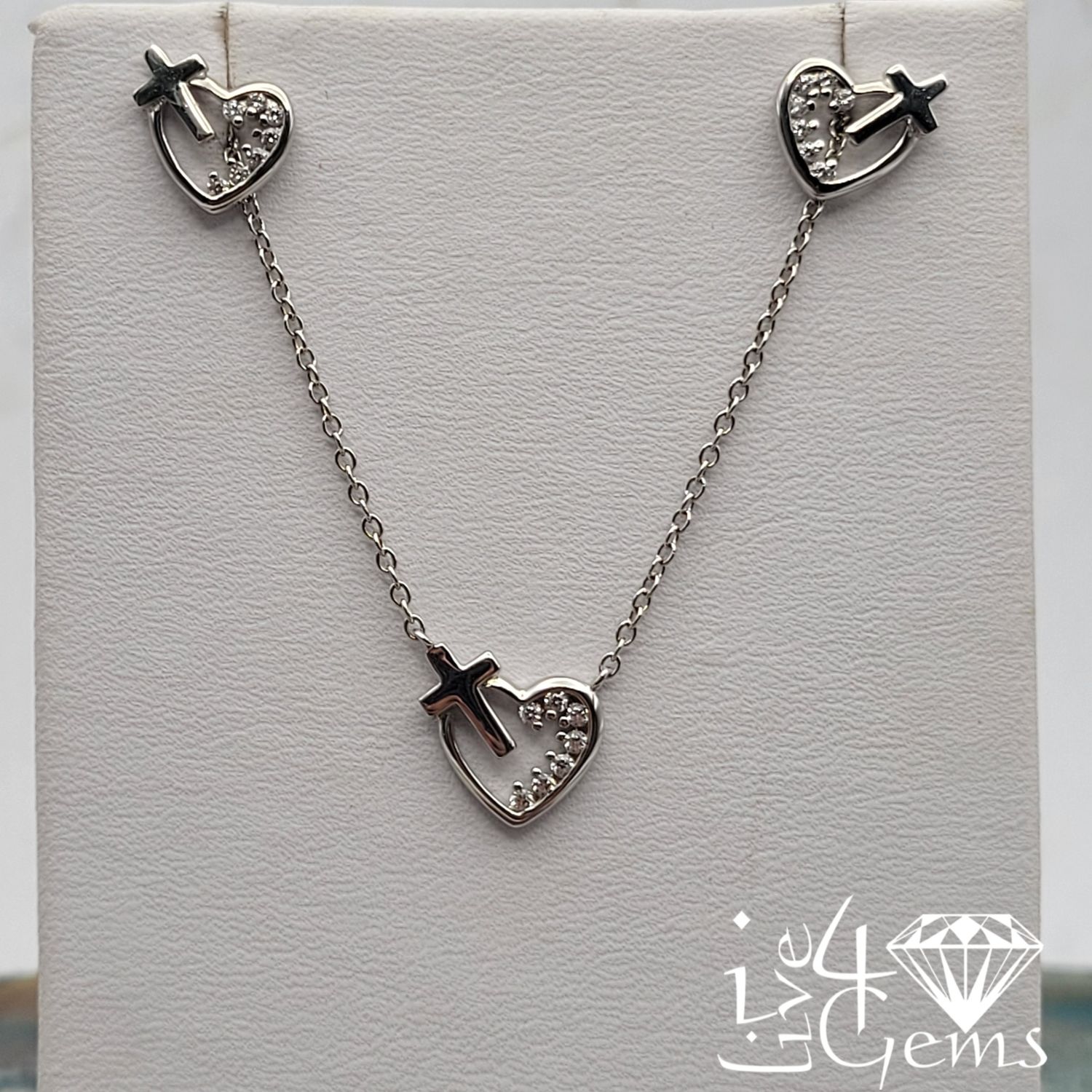Silver Heart and Cross Pendant w Chain &amp; Earring Set
