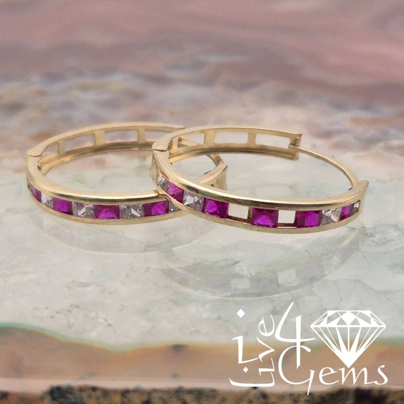 10kt Hoop Red /White CZ Lg