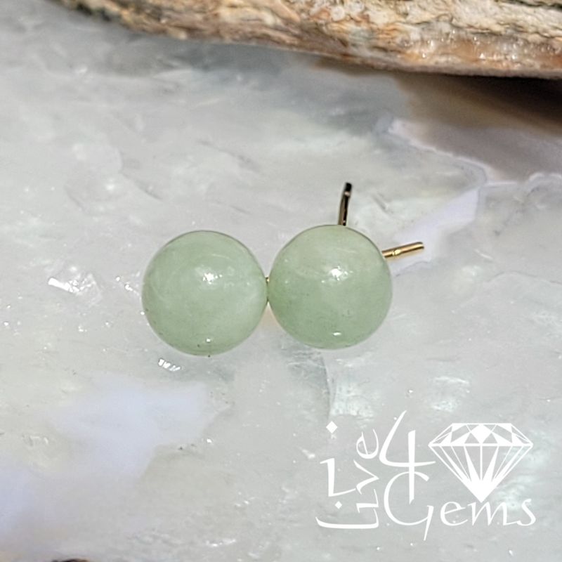 14kt Gold Light Green 6mm Jade Stud