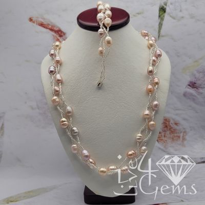 Pearl Necklace and Bracelet Set