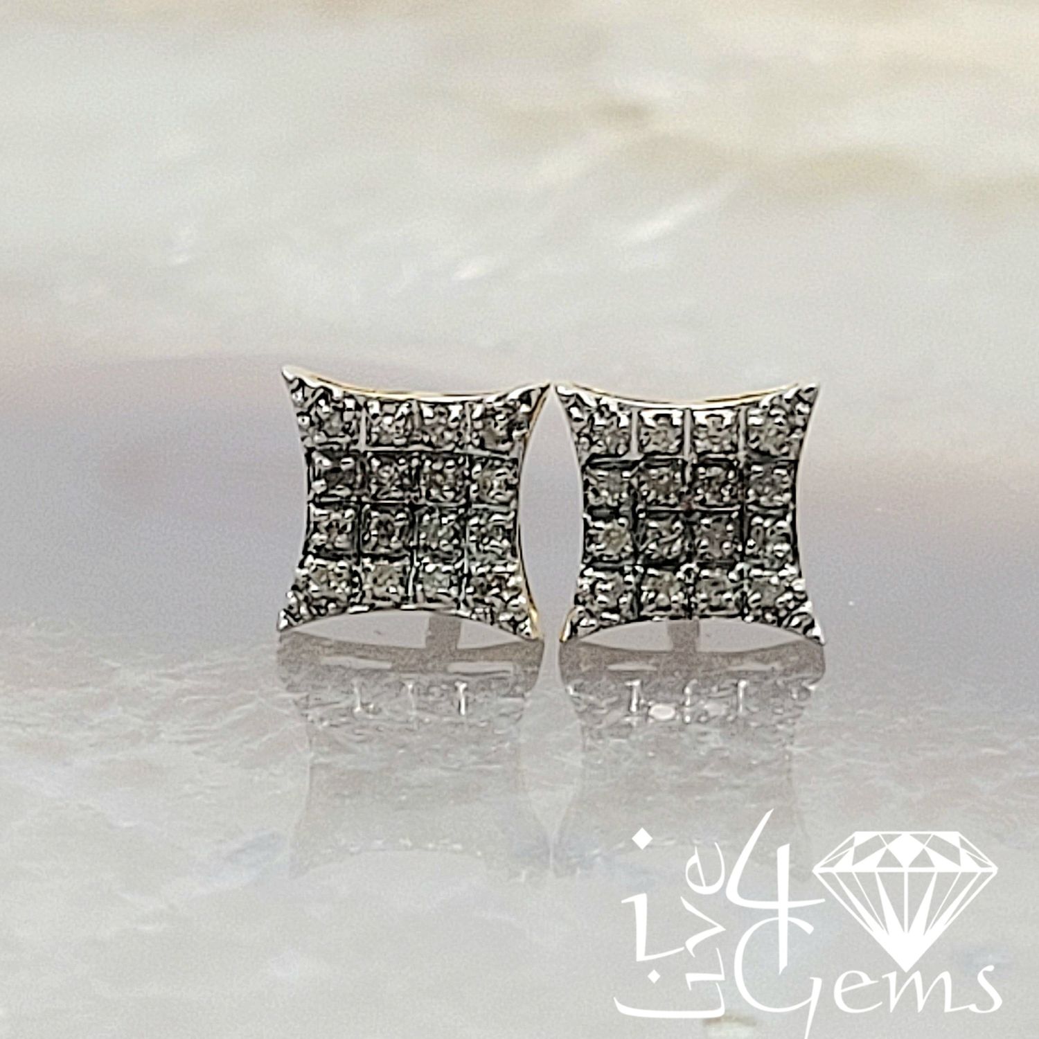 10kty 1/10ct Dia Micro-Pave Square Stud Earrings