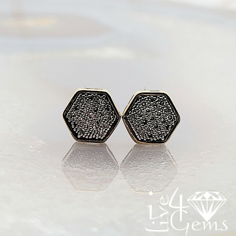 10kty 1/10ct Dia Hexagon Micro-Pave Studs