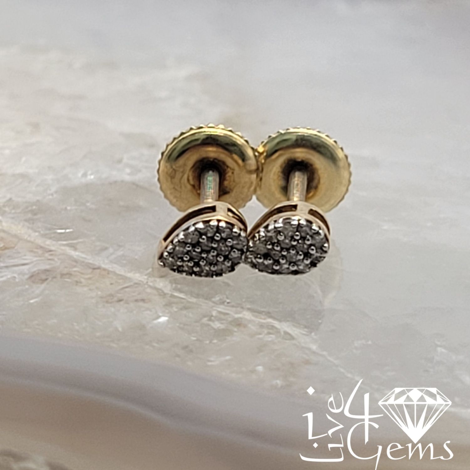 1/10ctw Dia Silver GP Cluster Stud Pear Gold Plated Silver