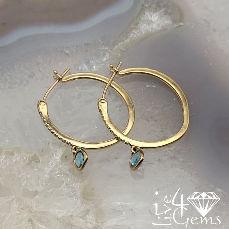 10kt 0.1ctw Blue Topaz Diamond Hoop