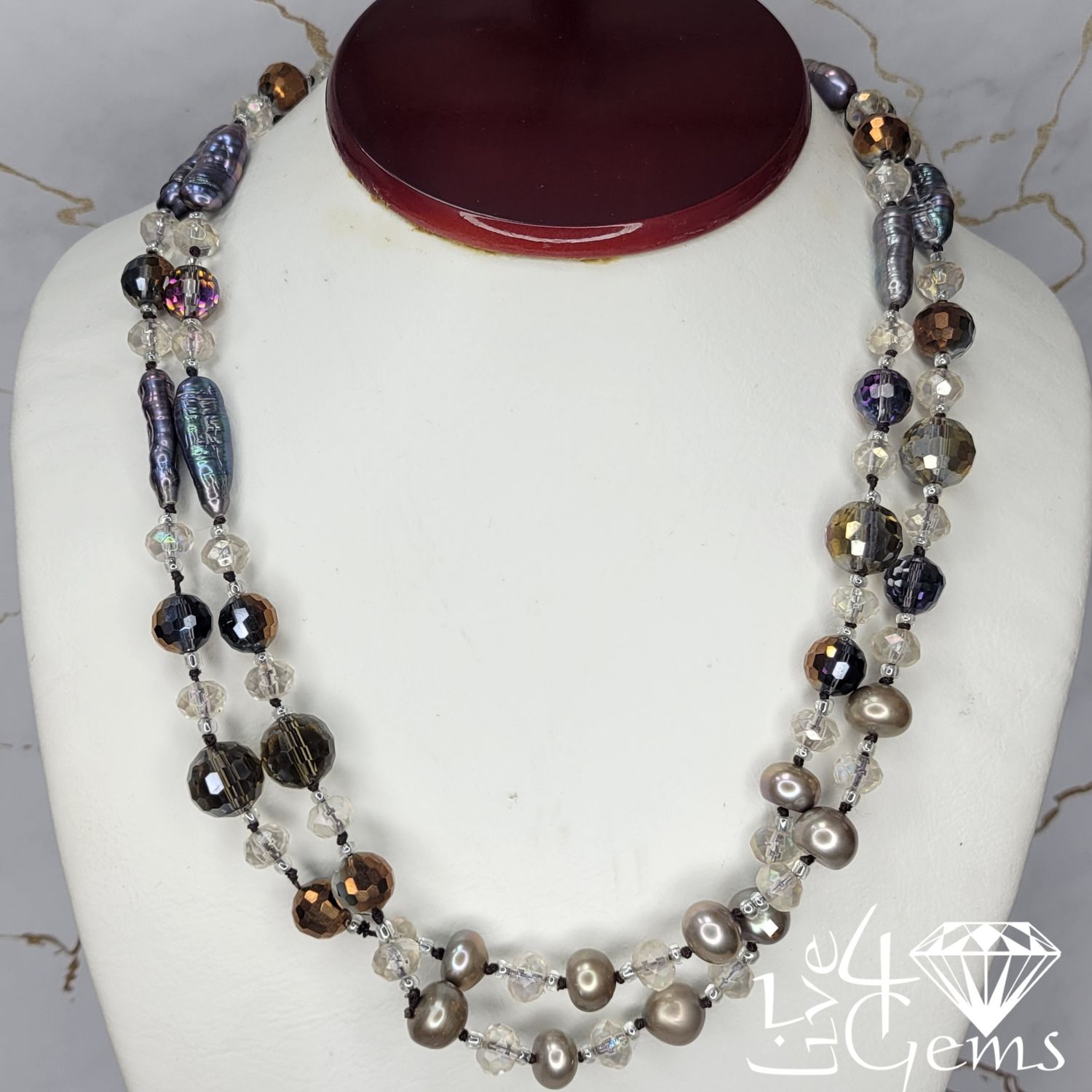 Pearl Baroque 40&quot; w/Austrian Crystal , Color: Brown