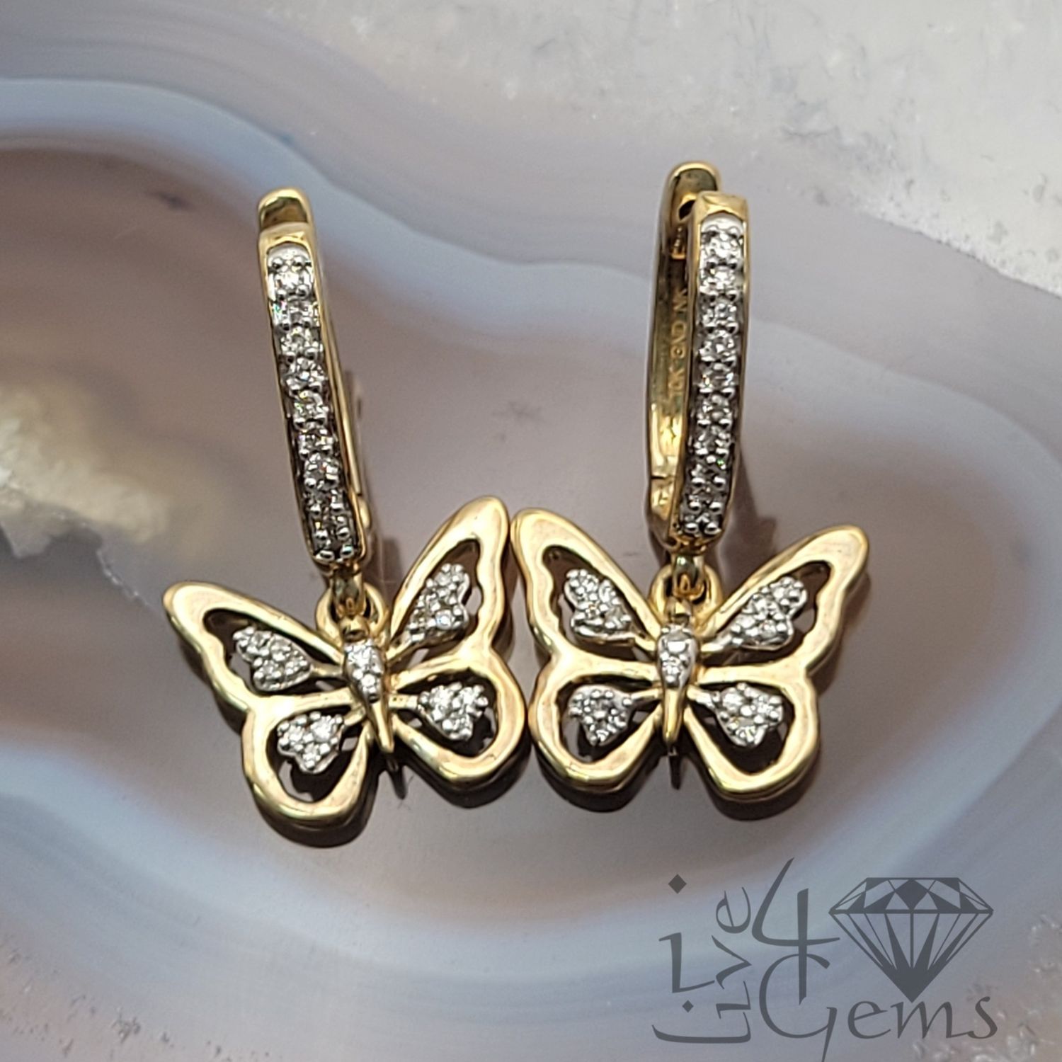 10kt 1/6ctw Dangling Butterfly Earring