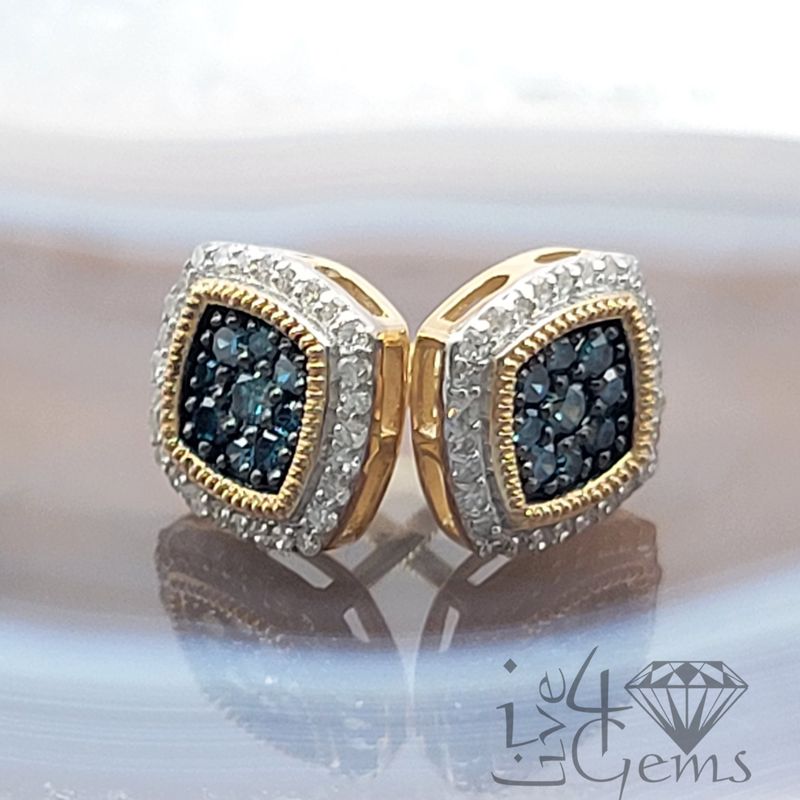 10kty 1/3ctw Blue Dia Cushion Cut Earring