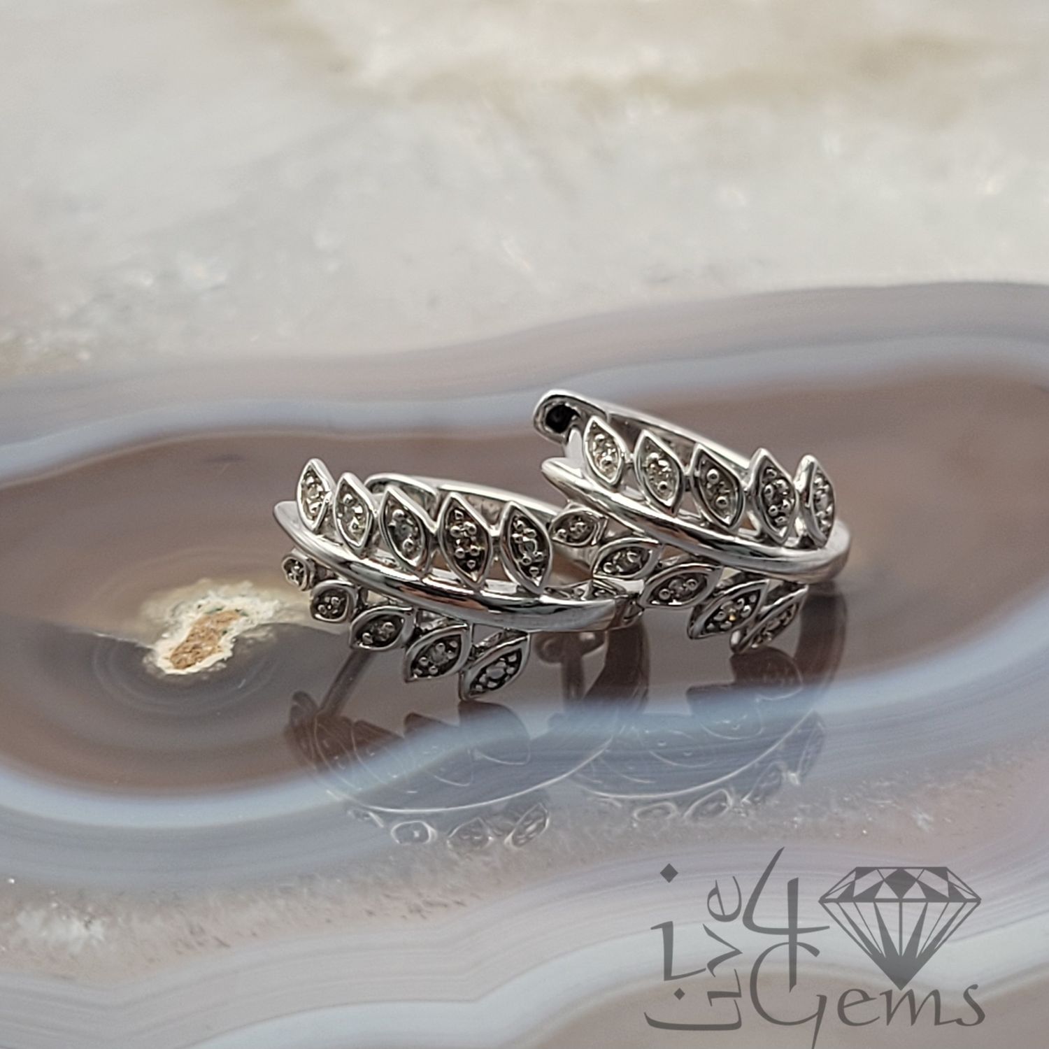 Silver 1/20ctw Leaf Vine Hoop Earring