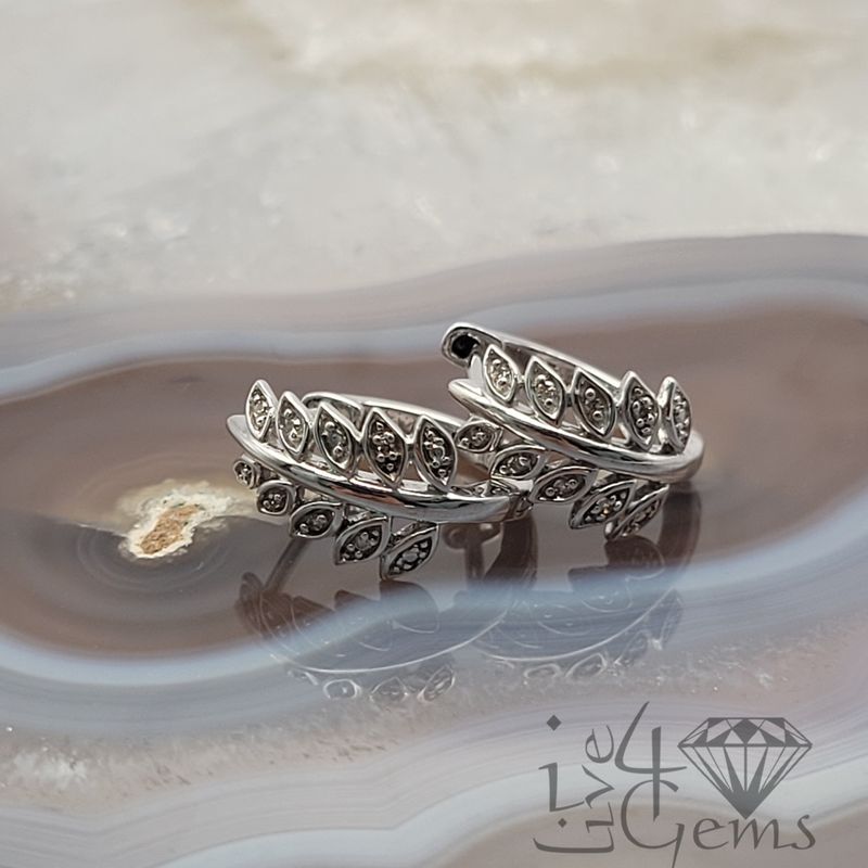 Silver 1/20ctw Leaf Vine Hoop Earring