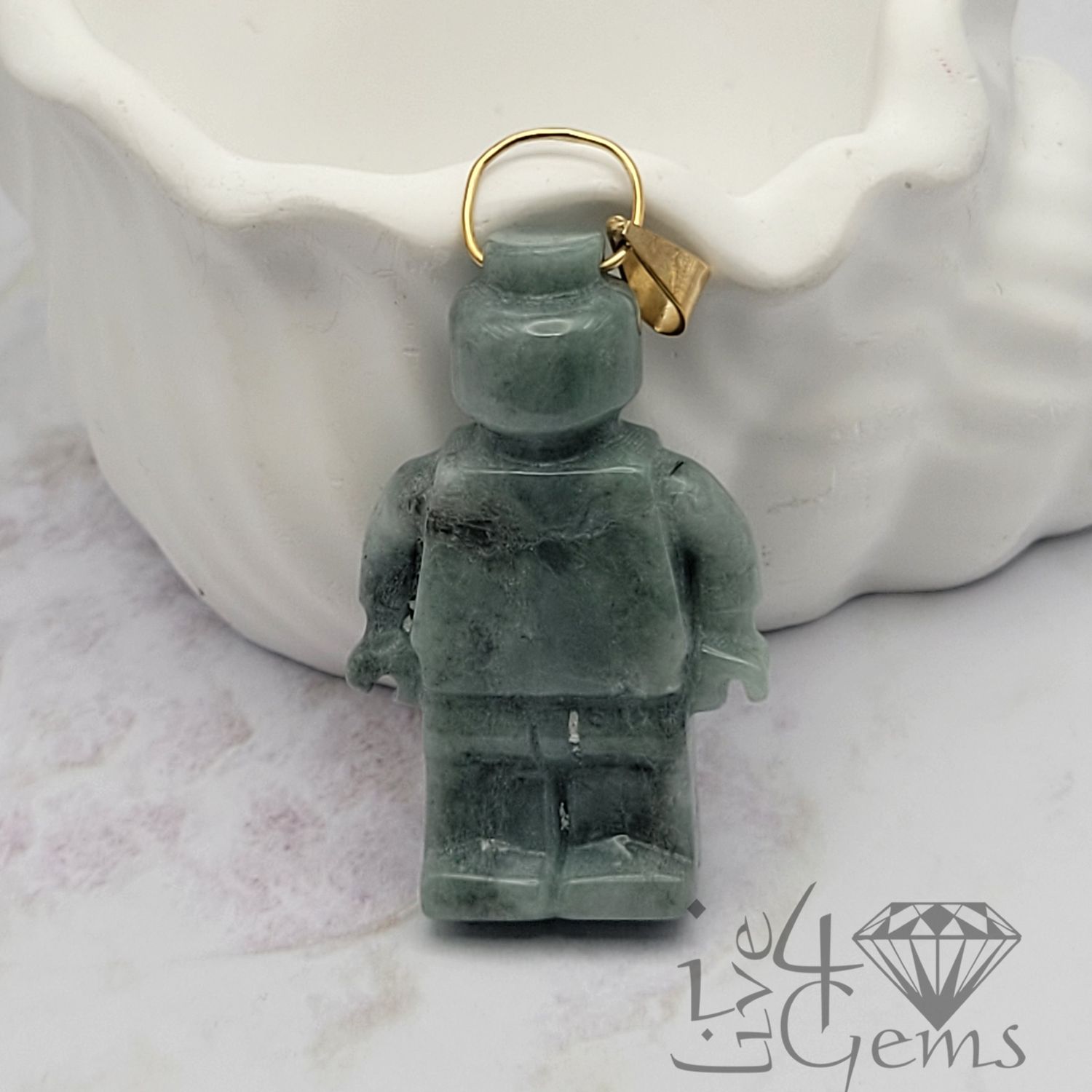 10kty Green Jade Lego Pendant 4cm