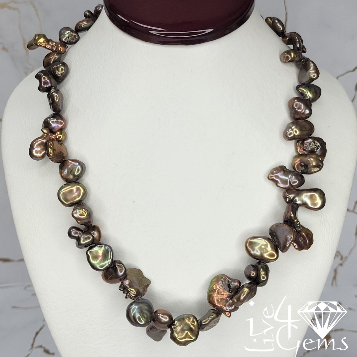 Keshi Chocolate Pearl 9X12mm 19.5inch Necklace w/silver toggle