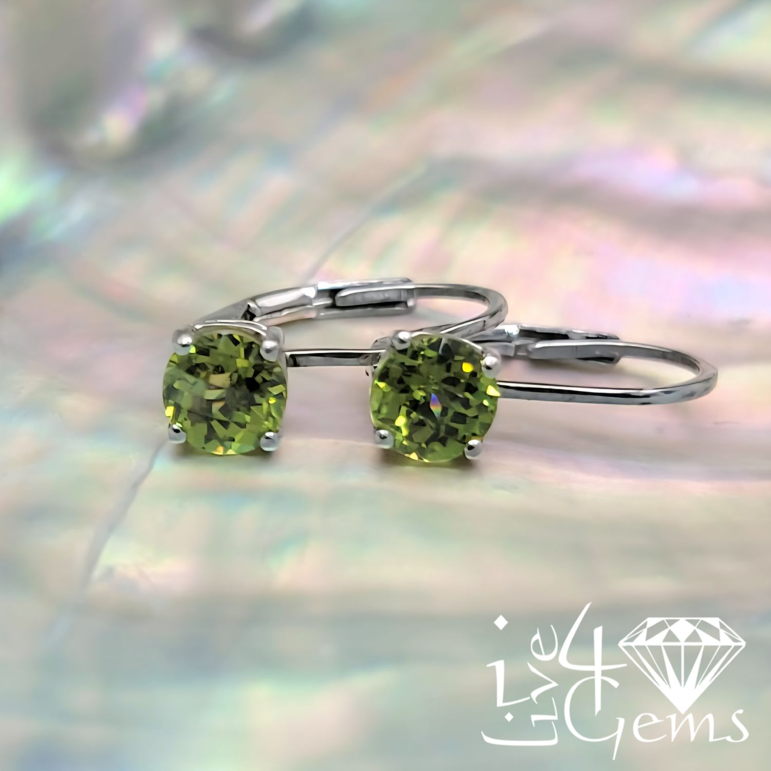 Silver Round Peridot Leverback Earrings