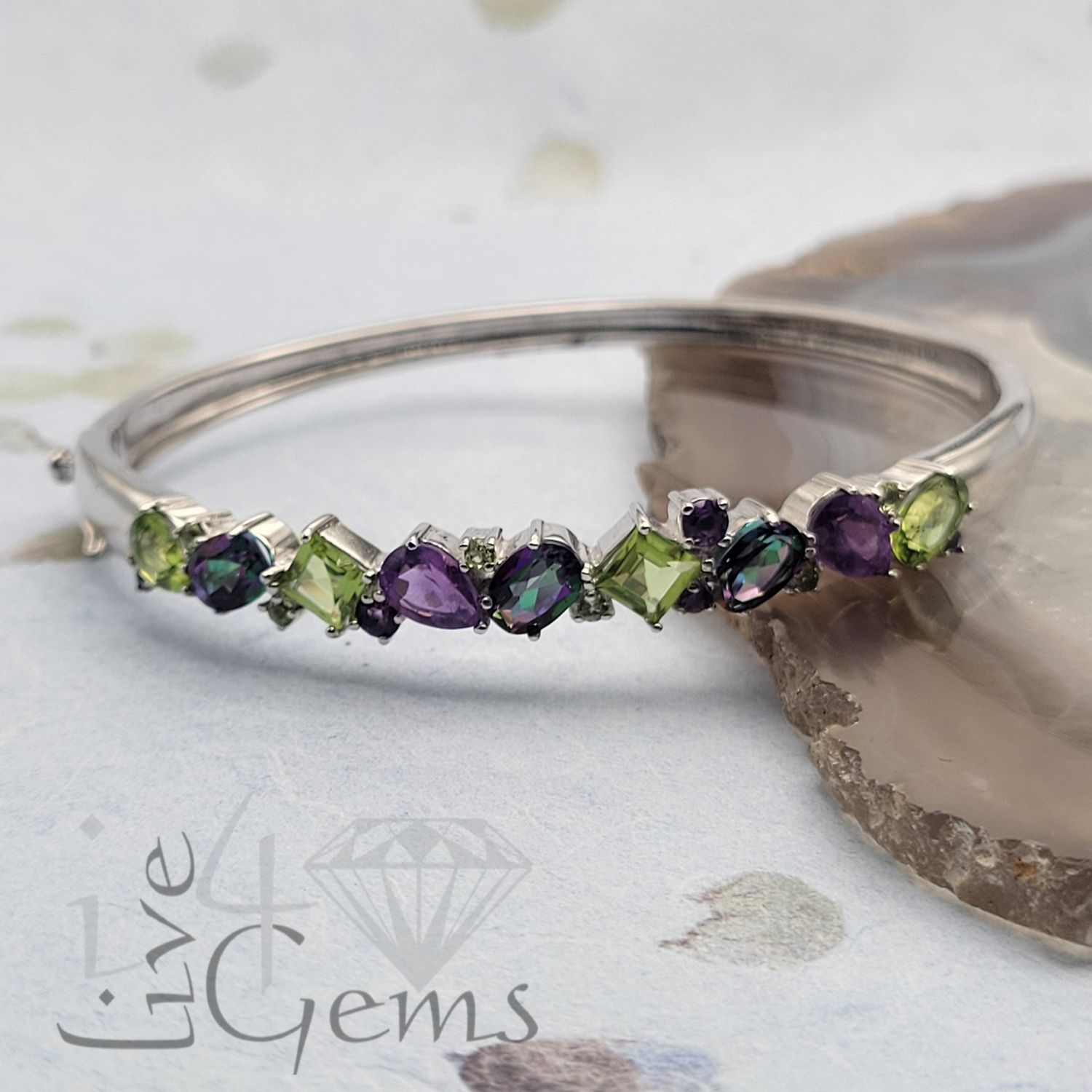 Silver Amethyst, Mystic Topaz, Peridot Bangle
