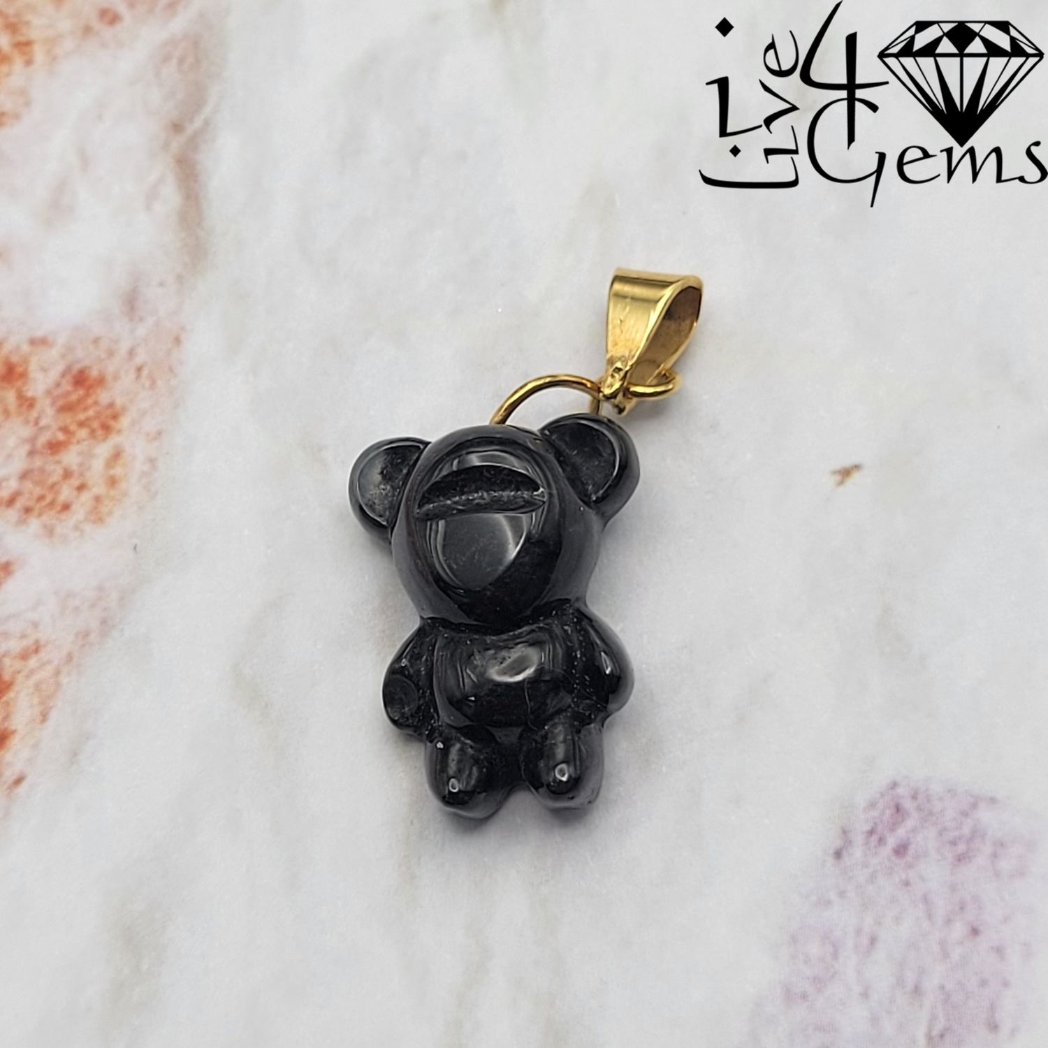10kty Black Green Jade Teddy Bear  Pendant 1.5cm