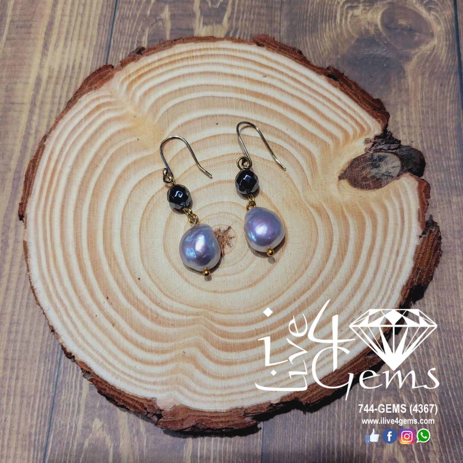 Gemstone Earring Faceted Hematite Pearl